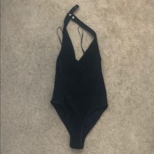 Sparkly black halter bodysuit